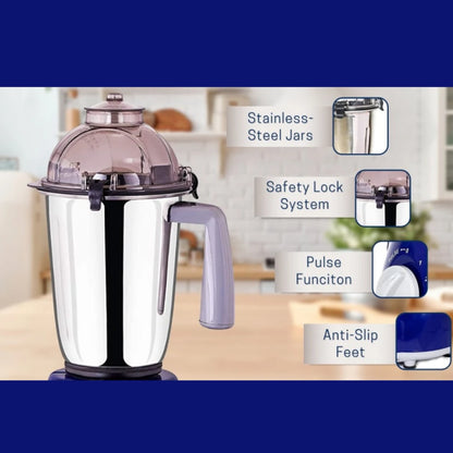 Sonashi 3-in-1 Mixer Grinder with 750W Heavy-Duty Motor, 3 Speed Settings + Pulse, Stainless Steel Jars & Leak-Proof Clip Lid – Overheat Protection – 1.5L – SB-151SS - Damoo