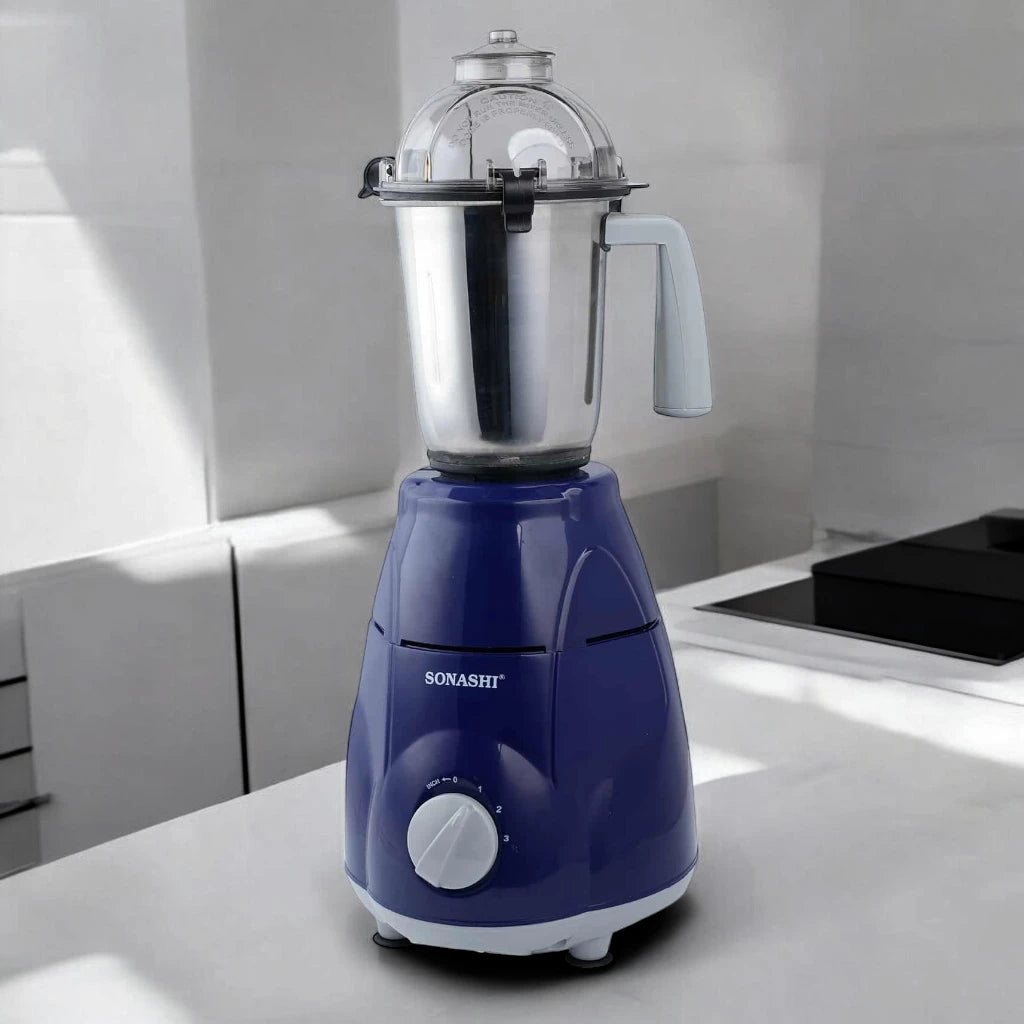 Sonashi 3-in-1 Mixer Grinder with 750W Heavy-Duty Motor, 3 Speed Settings + Pulse, Stainless Steel Jars & Leak-Proof Clip Lid – Overheat Protection – 1.5L – SB-151SS - Damoo