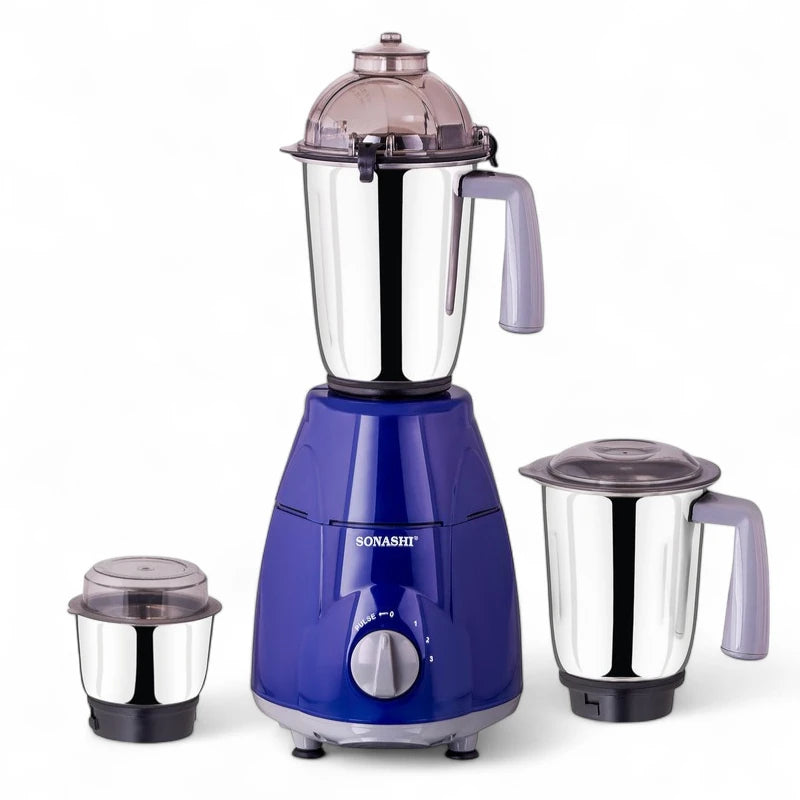 Sonashi 3-in-1 Mixer Grinder with 750W Heavy-Duty Motor, 3 Speed Settings + Pulse, Stainless Steel Jars & Leak-Proof Clip Lid – Overheat Protection – 1.5L – SB-151SS - Damoo