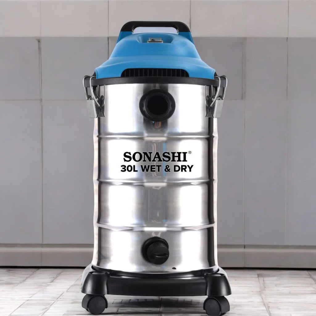 Sonashi 30L Wet & Dry Vacuum Cleaner – 1600W Motor, 20kPa Suction, Multi-Stage Filtration, Blow Function, Overheat Protection, Low Noise – SVC-9030D - Silver - Damoo