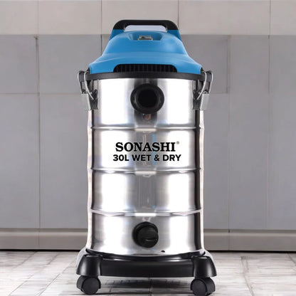 Sonashi 30L Wet & Dry Vacuum Cleaner – 1600W Motor, 20kPa Suction, Multi-Stage Filtration, Blow Function, Overheat Protection, Low Noise – SVC-9030D - Silver - Damoo