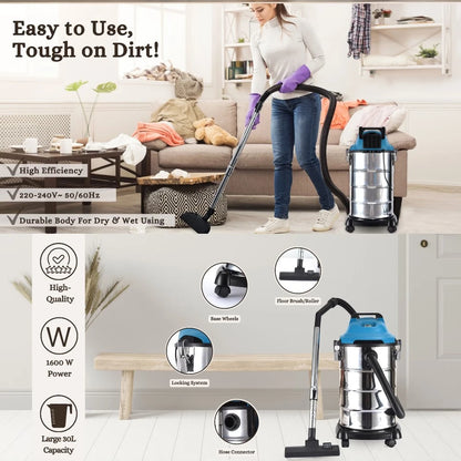 Sonashi 30L Wet & Dry Vacuum Cleaner – 1600W Motor, 20kPa Suction, Multi-Stage Filtration, Blow Function, Overheat Protection, Low Noise – SVC-9030D - Silver - Damoo