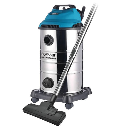 Sonashi 30L Wet & Dry Vacuum Cleaner – 1600W Motor, 20kPa Suction, Multi-Stage Filtration, Blow Function, Overheat Protection, Low Noise – SVC-9030D - Silver - Damoo