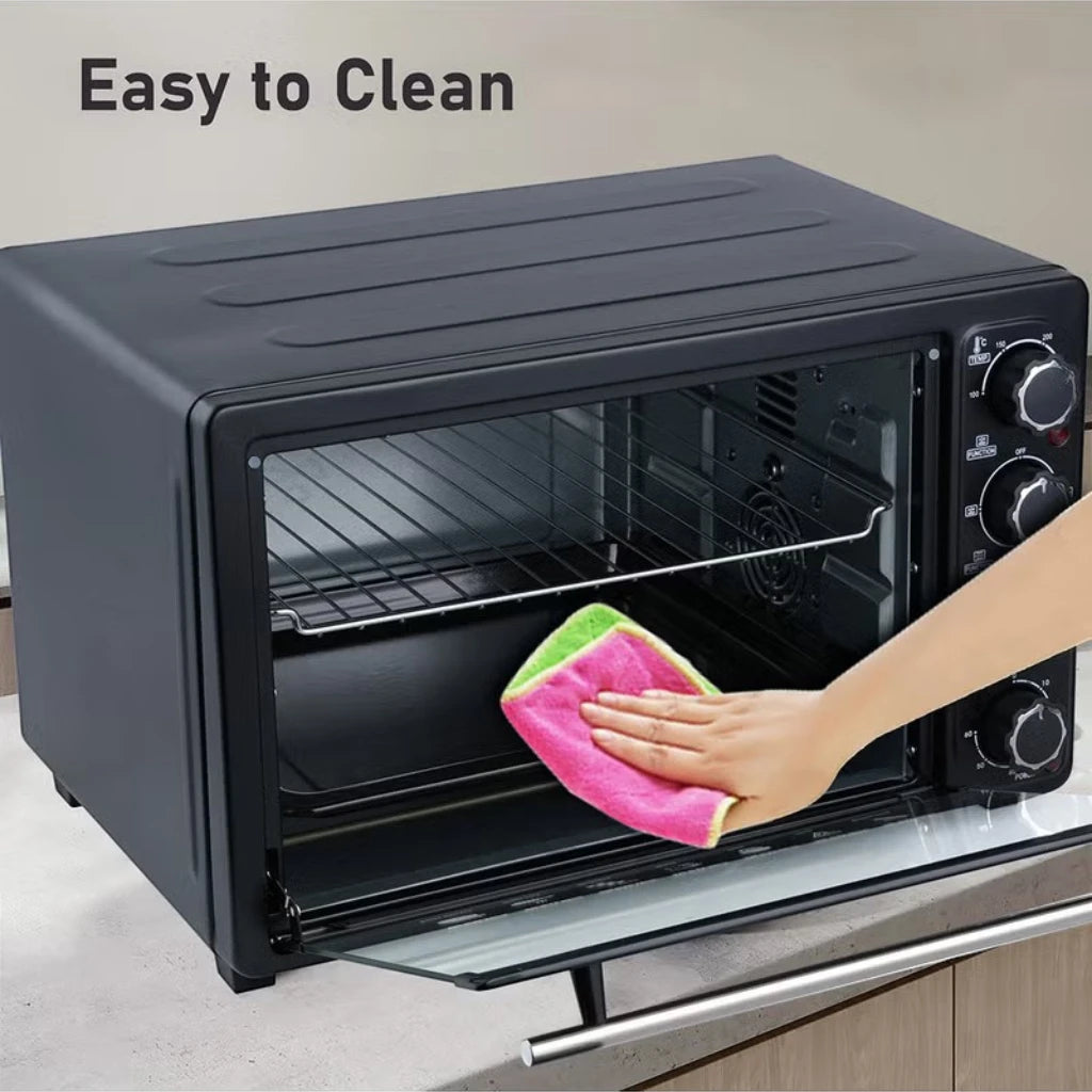 Sonashi 36L Electric Oven with Rotisserie & Convection | 1500W Countertop Oven with Timer, 4 Knobs, Adjustable Temperature 100–250°C | Bake Tray, Rack, Handle & Tong Included – STO-731 Black - Damoo