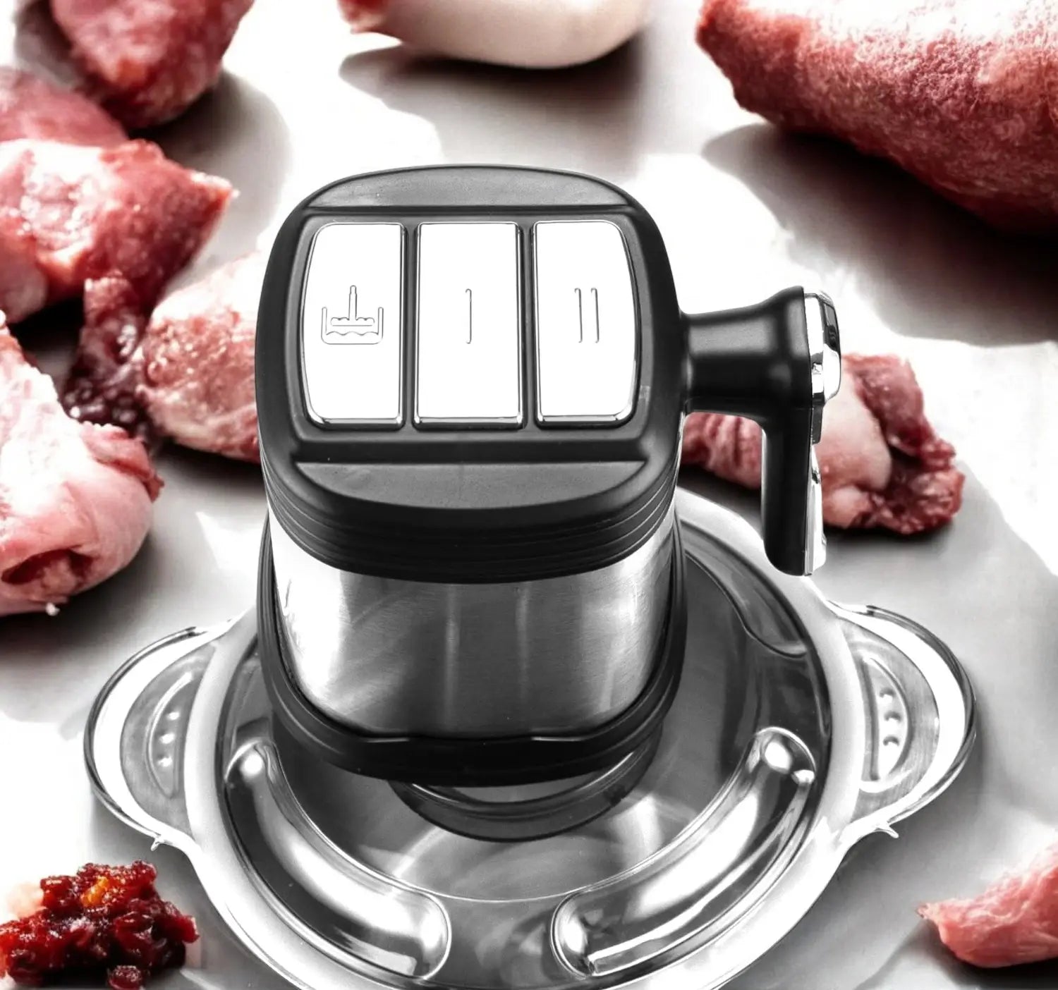 Sonashi 3L Electric Multi-Chopper SMC-24S – 500W Copper Motor, Stainless Steel Body & Jar, 4-Layer Blades, 3-Speed Operation | Mincer, Grinder, Egg Beater, Garlic Peeler | Black/Silver - Damoo