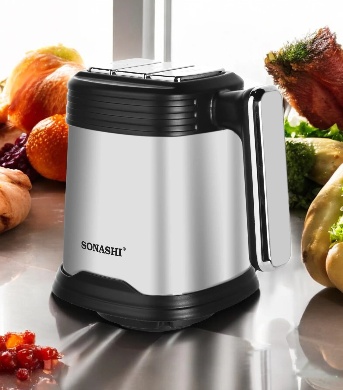 Sonashi 3L Electric Multi-Chopper SMC-24S – 500W Copper Motor, Stainless Steel Body & Jar, 4-Layer Blades, 3-Speed Operation | Mincer, Grinder, Egg Beater, Garlic Peeler | Black/Silver - Damoo