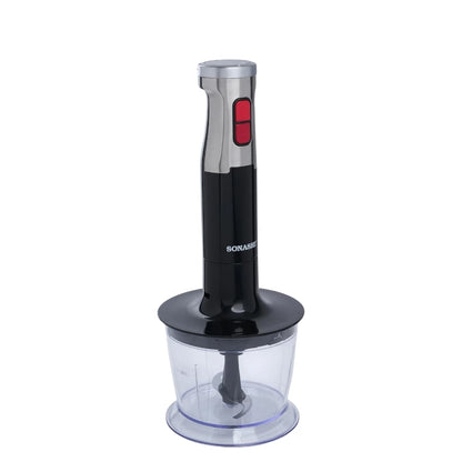 Sonashi 4-in-1 Hand Blender Set – 600W Powerful Motor | With 700ml Mixing Jar, 500ml Chopper, Whisk & Stainless Steel Shaft | Easy Speed Control – Black/Silver | SHB-179JBCW - Damoo