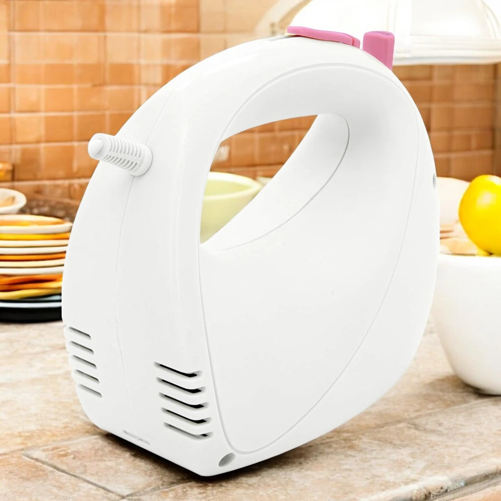 Sonashi 5-Speed Hand Mixer SMX-144 – Cake Beater with Turbo Boost, Dough Hooks & Beaters | 150W Lightweight Electric Mixer for Baking & Whipping | White/Pink - Damoo