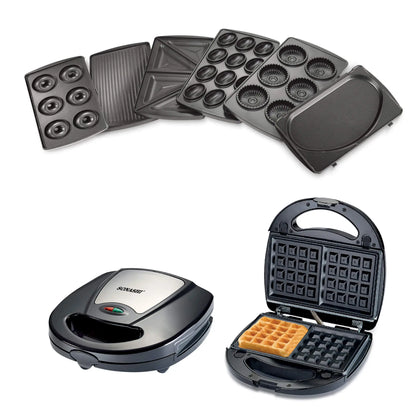 Sonashi 7-in-1 Multi Snack Maker SSM-862 – Detachable Plates for Sandwich, Waffle, Donut, Grill, Cupcake, Omelet & Nutty Snacks | Non-Stick, Compact Design, Cool-Touch Handle | 220-240V - Damoo