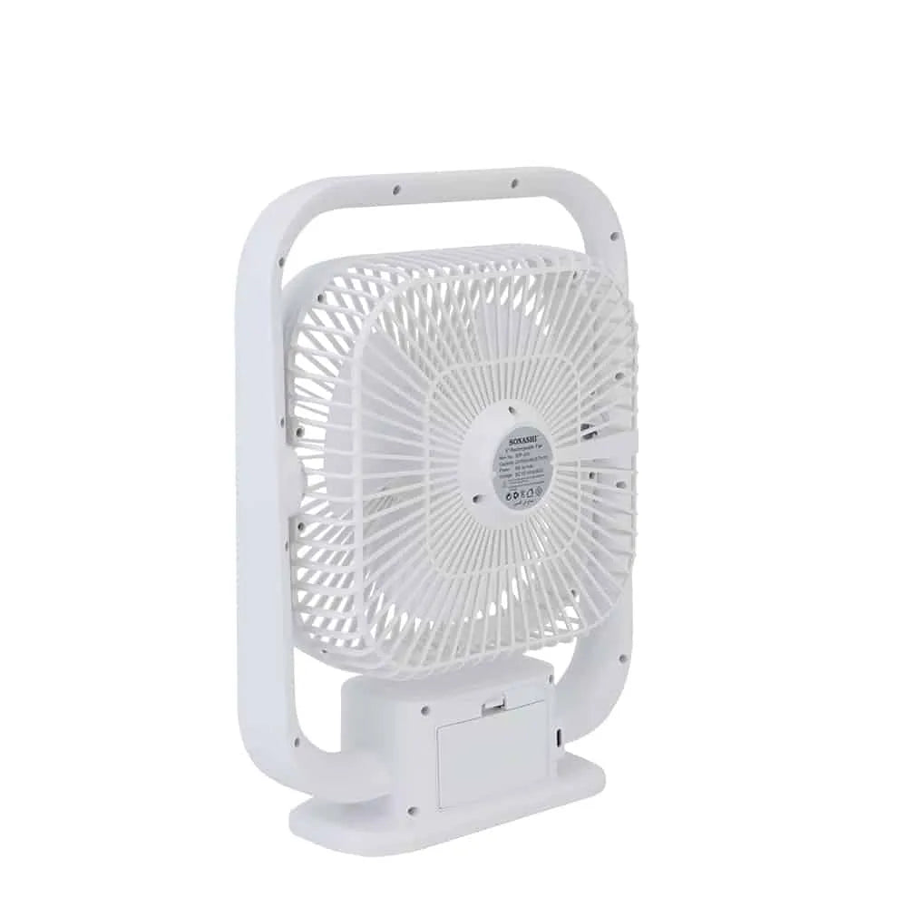Sonashi 8-Inch Rechargeable Table Fan with LED Light – 3 Speed Settings, Adjustable Tilt, Strong Wind, Up to 9 Hours Runtime, Portable & Silent – SRF-803 White - Damoo