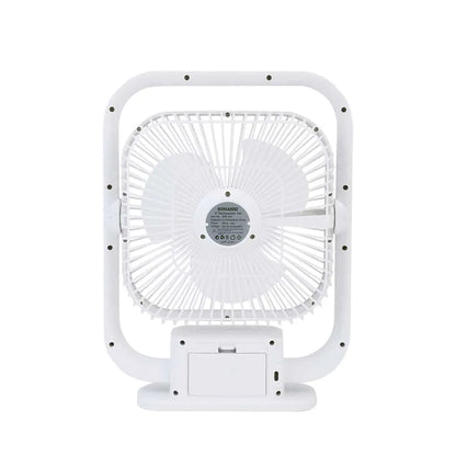 Sonashi 8-Inch Rechargeable Table Fan with LED Light – 3 Speed Settings, Adjustable Tilt, Strong Wind, Up to 9 Hours Runtime, Portable & Silent – SRF-803 White - Damoo