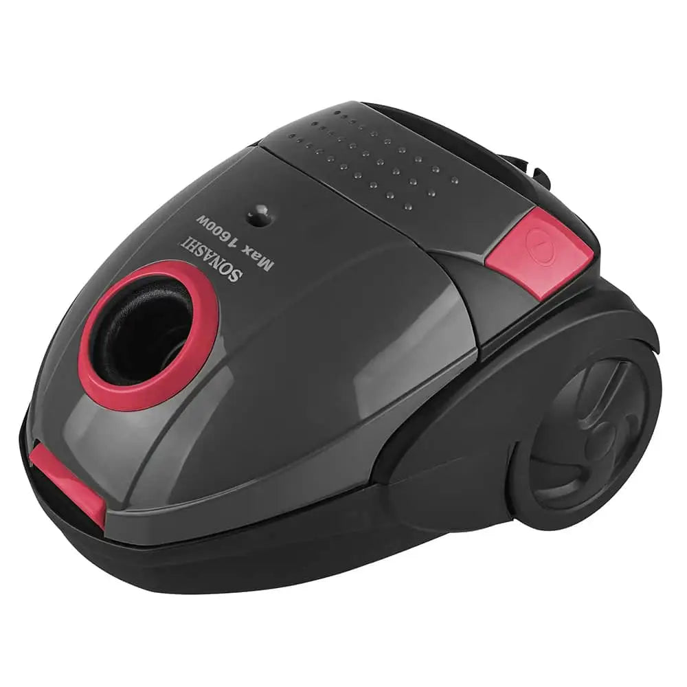 Sonashi Canister Vacuum Cleaner – 1600W Powerful Suction, 1.5L Capacity, Low Noise, Automatic Cord Rewind, Washable Cloth Filter, Telescopic Tube – Black/Red | SVC-9024 - Damoo