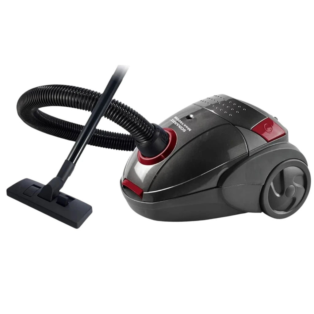 Sonashi Canister Vacuum Cleaner – 1600W Powerful Suction, 1.5L Capacity, Low Noise, Automatic Cord Rewind, Washable Cloth Filter, Telescopic Tube – Black/Red | SVC-9024 - Damoo