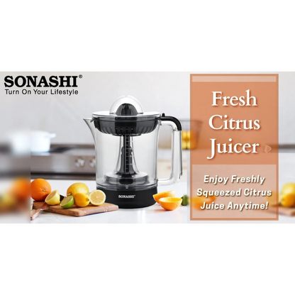 Sonashi Citrus Juicer 1.2L – Electric Juicer for Lemon, Lime & Orange with Two-Way Rotating Cones, Anti-Dust Cover, Stainless Steel Design, 40W – SCJ-324 Black - Damoo