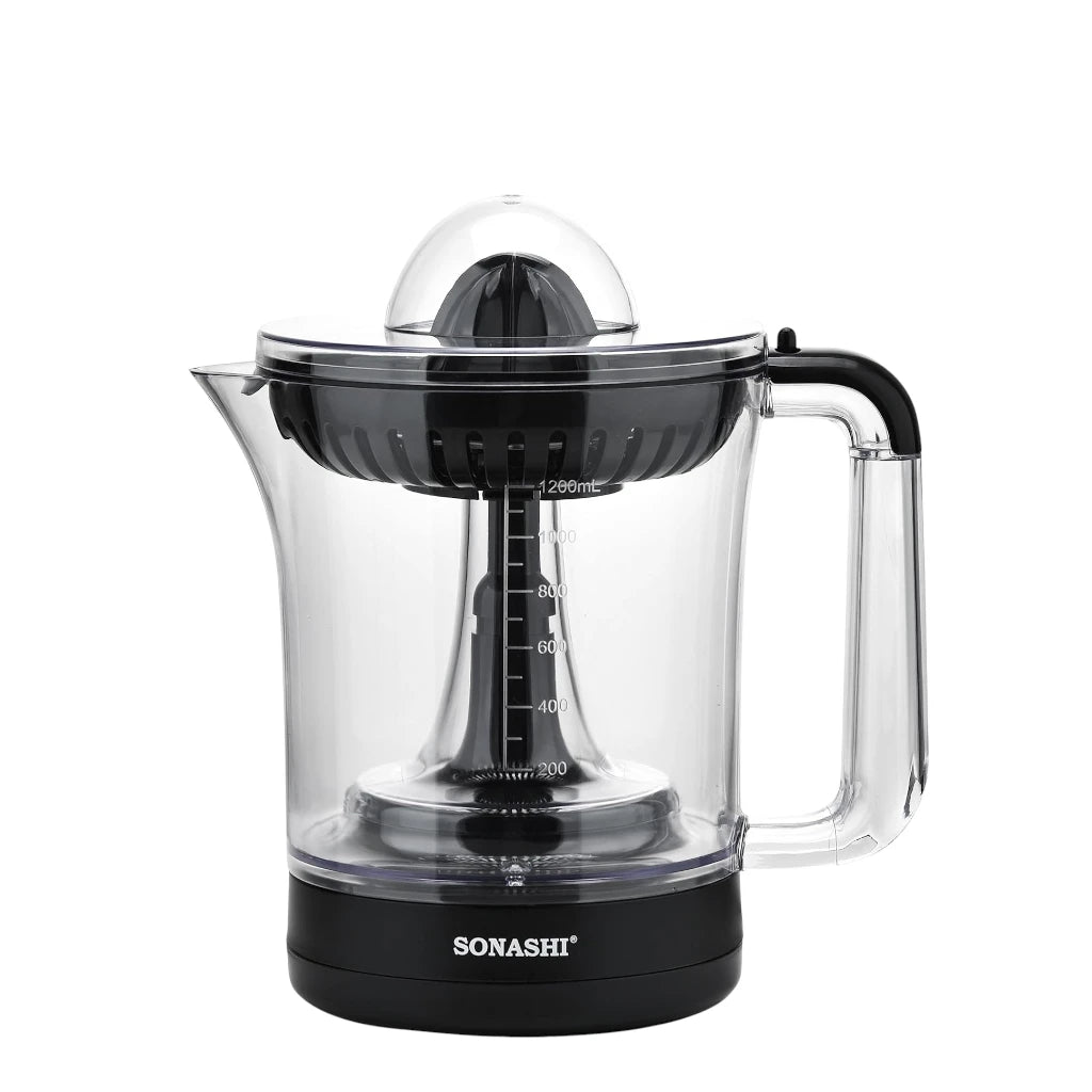Sonashi Citrus Juicer 1.2L – Electric Juicer for Lemon, Lime & Orange with Two-Way Rotating Cones, Anti-Dust Cover, Stainless Steel Design, 40W – SCJ-324 Black - Damoo