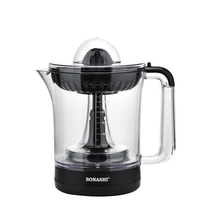 Sonashi Citrus Juicer 1.2L – Electric Juicer for Lemon, Lime & Orange with Two-Way Rotating Cones, Anti-Dust Cover, Stainless Steel Design, 40W – SCJ-324 Black - Damoo