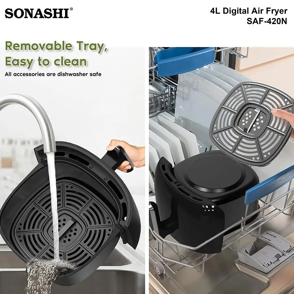 Sonashi Digital Air Fryer 4.0L – Non-Stick Basket, LED Display, 1200W Power, Adjustable Temperature (80–200°C), 60-Min Timer, Overheat Protection & Auto Shut-Off – SAF-420N - Damoo