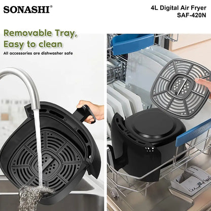 Sonashi Digital Air Fryer 4.0L – Non-Stick Basket, LED Display, 1200W Power, Adjustable Temperature (80–200°C), 60-Min Timer, Overheat Protection & Auto Shut-Off – SAF-420N - Damoo