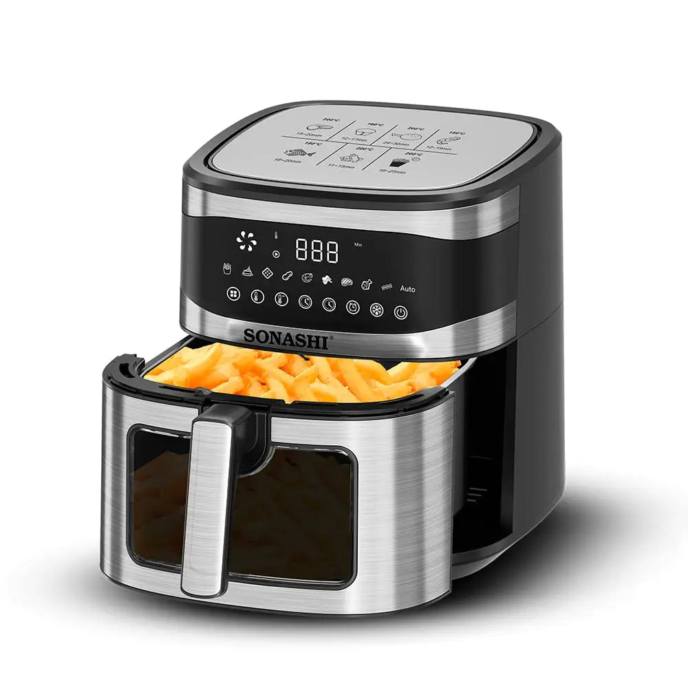 Sonashi Digital Air Fryer – 6.2L Capacity, 5.2L Non-Stick Teflon Basket, LED Touchscreen, 7 Cooking Modes, Adjustable Temperature, Oil-Free Frying – SAF-620N - Damoo