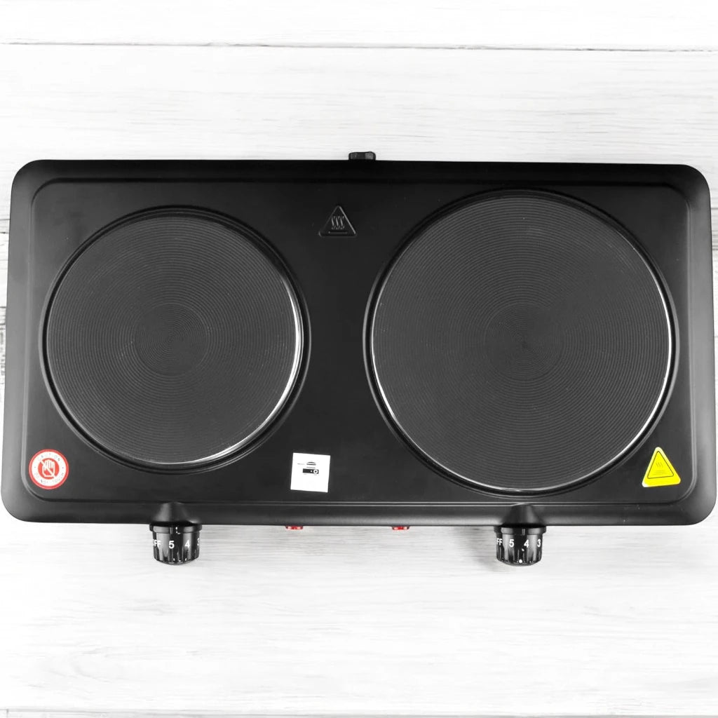 Sonashi Double Electric Hot Plate – 2500W Dual Burner Stove with Adjustable Temperature Control, Overheat Protection, Auto Thermostat, Non-Slip Rubber Feet & Indicator Light – Black - SHP-613N - Damoo