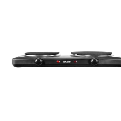Sonashi Double Electric Hot Plate – 2500W Dual Burner Stove with Adjustable Temperature Control, Overheat Protection, Auto Thermostat, Non-Slip Rubber Feet & Indicator Light – Black - SHP-613N - Damoo