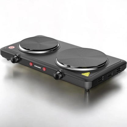 Sonashi Double Electric Hot Plate – 2500W Dual Burner Stove with Adjustable Temperature Control, Overheat Protection, Auto Thermostat, Non-Slip Rubber Feet & Indicator Light – Black - SHP-613N - Damoo