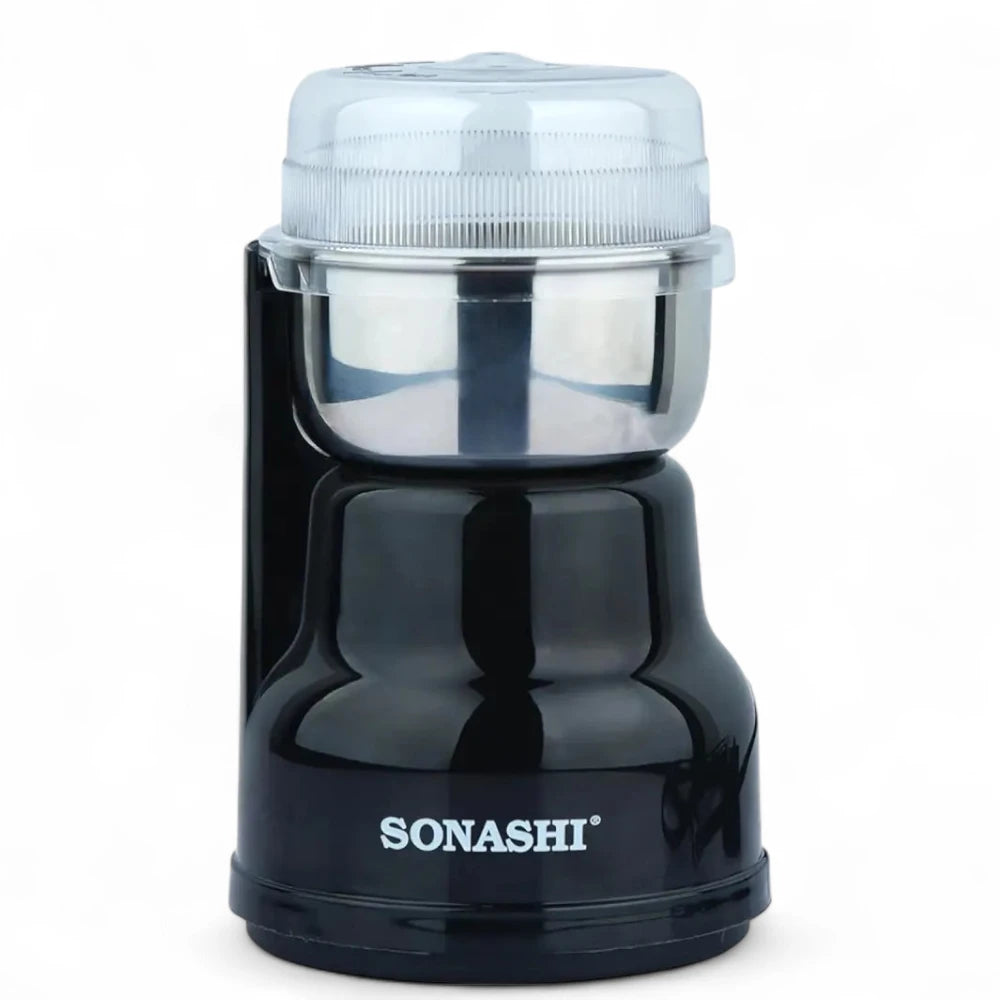 Sonashi Electric Coffee Grinder – 220ml Capacity, 250W Copper Motor, Stainless Steel Blade & Inner Tank, Low Noise Design – Ideal for Coffee Beans, Dry Spices, and Herbs – Black/Silver - SCG-4007 - Damoo