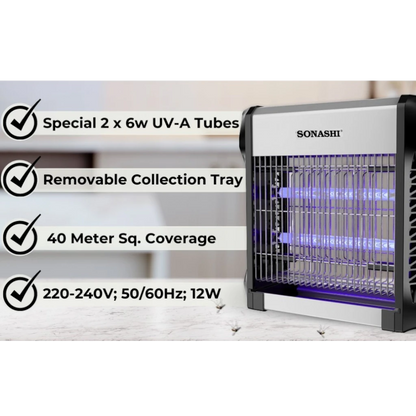 Sonashi Electric Insect Killer SIK-712N – Powerful UV-A Mosquito Zapper with 2700V Electric Grid, Removable Tray, Odor-Free, Indoor/Outdoor Use, 100m² Coverage - Damoo