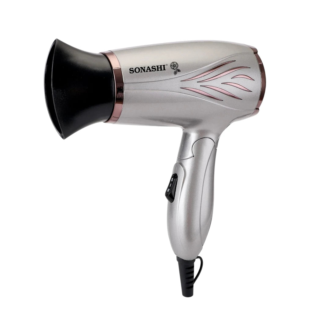 Sonashi Foldable Hair Dryer – SHD-5005N | 1200W Compact Travel Hair Dryer, Overheat Protection, 2 Speed & Heat Settings, Silver - Damoo