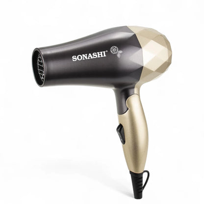 Sonashi Foldable Hair Dryer SHD-5008 – 1000W Gold/Black | 2 Speed & Heat Settings, Overheat Protection, Travel-Friendly Compact Hair Dryer - Damoo