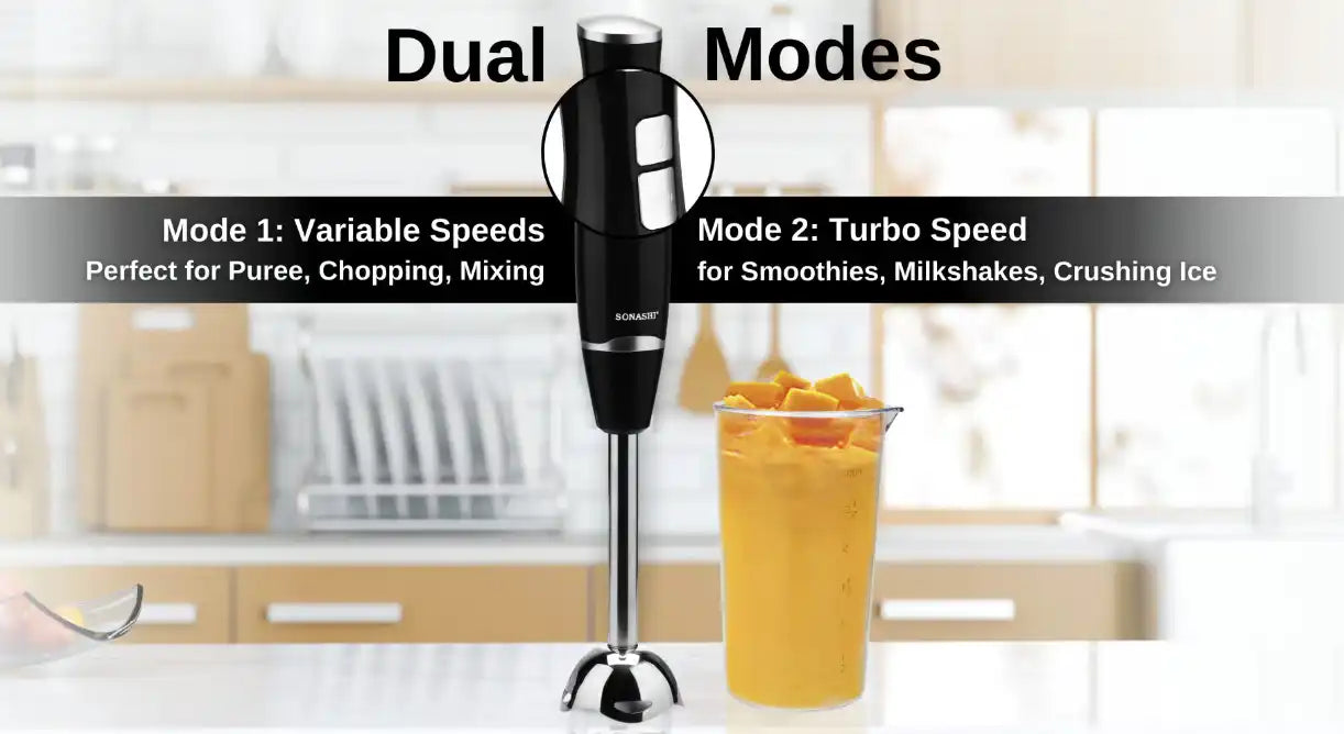 Sonashi Hand Blender with Stainless Steel Shaft, 2 Speed Motor, 700ml Plastic Jar & Detachable Blending Wand – Ideal for Smoothies, Shakes, Baby Food & More – SHB-186J Black - Damoo