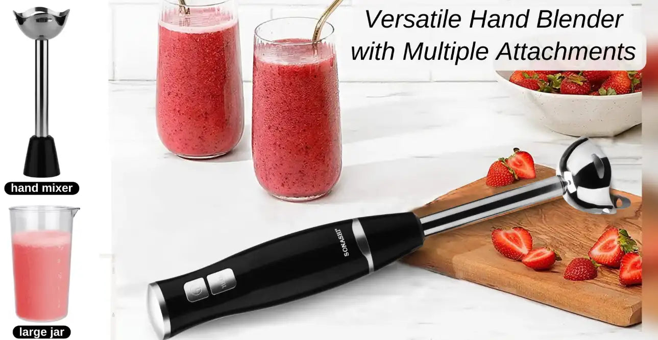 Sonashi Hand Blender with Stainless Steel Shaft, 2 Speed Motor, 700ml Plastic Jar & Detachable Blending Wand – Ideal for Smoothies, Shakes, Baby Food & More – SHB-186J Black - Damoo