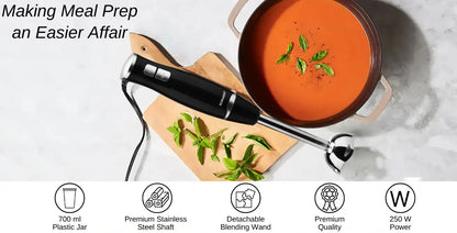 Sonashi Hand Blender with Stainless Steel Shaft, 2 Speed Motor, 700ml Plastic Jar & Detachable Blending Wand – Ideal for Smoothies, Shakes, Baby Food & More – SHB-186J Black - Damoo