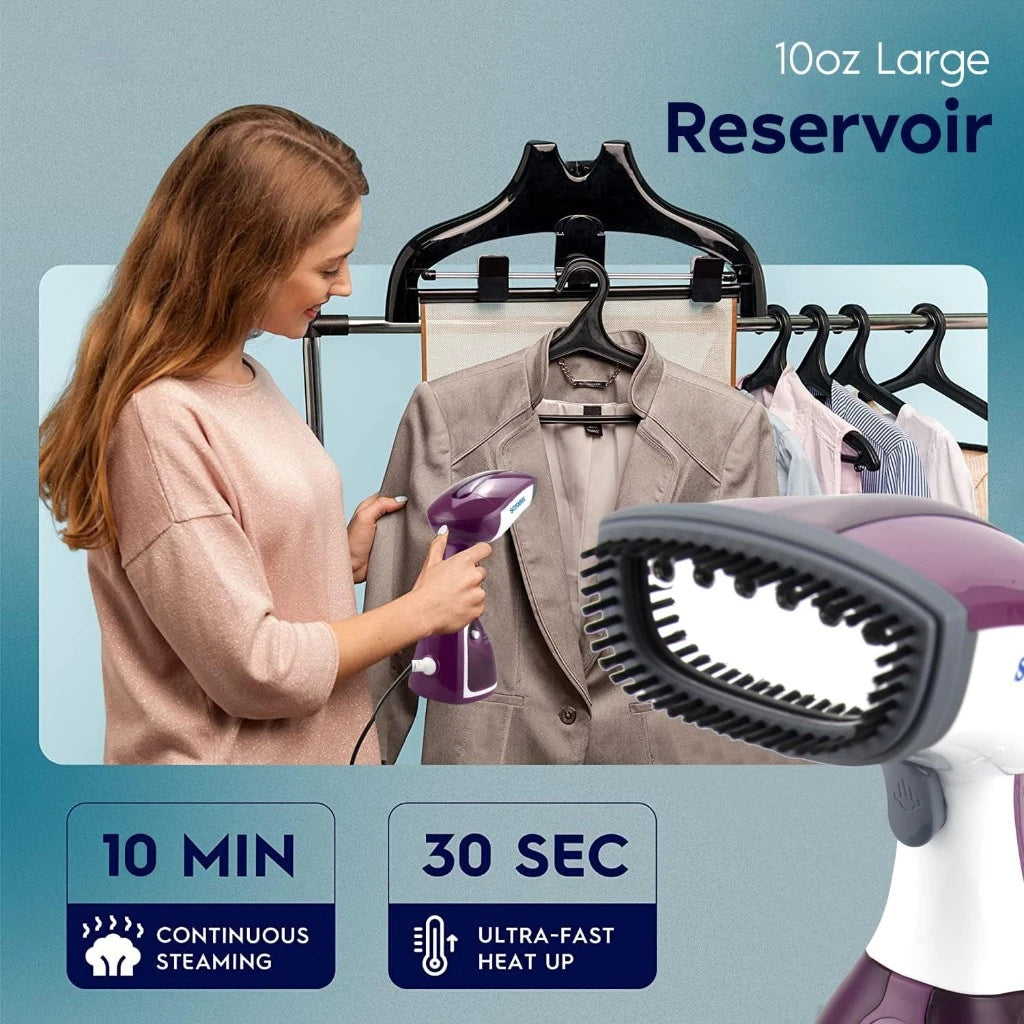 SONASHI Handheld Garment Steamer 1100W  | 250ml Water Tank, Travel-Friendly  | Heat-Proof Glove & Hanger Included  | Ultra Easy Wrinkle Remover – Purple | - Damoo