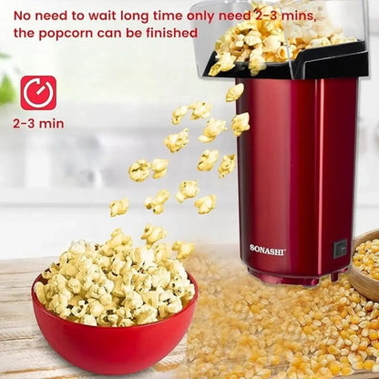 Sonashi Hot Air Popcorn Maker – Oil-Free, 40ml Capacity, 900W, Classic Style Design with Detachable Cap, On/Off Switch &amp; Non-Slip Feet | Compact &amp; Easy to Clean – Red (SPCM-101) - Damoo