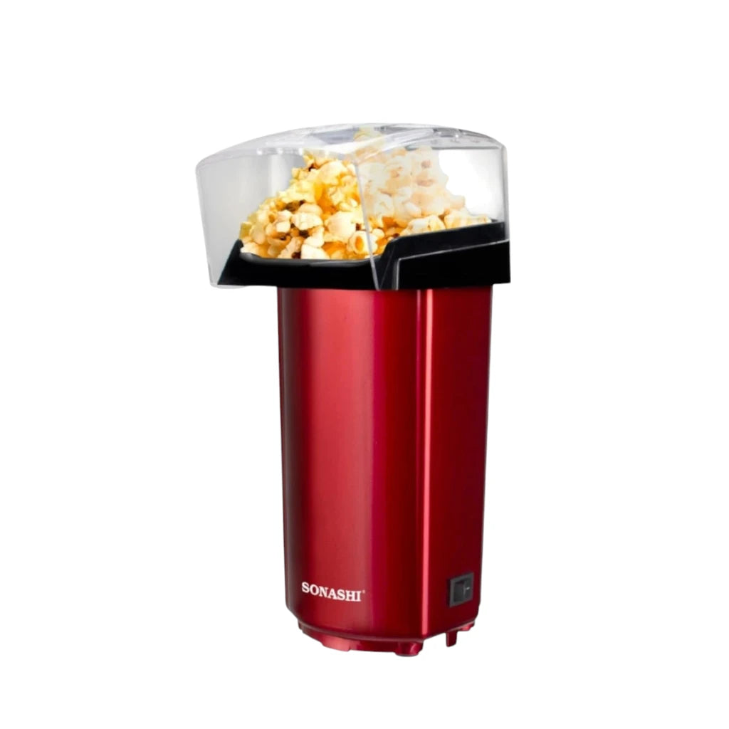 Sonashi Hot Air Popcorn Maker – Oil-Free, 40ml Capacity, 900W, Classic Style Design with Detachable Cap, On/Off Switch &amp; Non-Slip Feet | Compact &amp; Easy to Clean – Red (SPCM-101) - Damoo