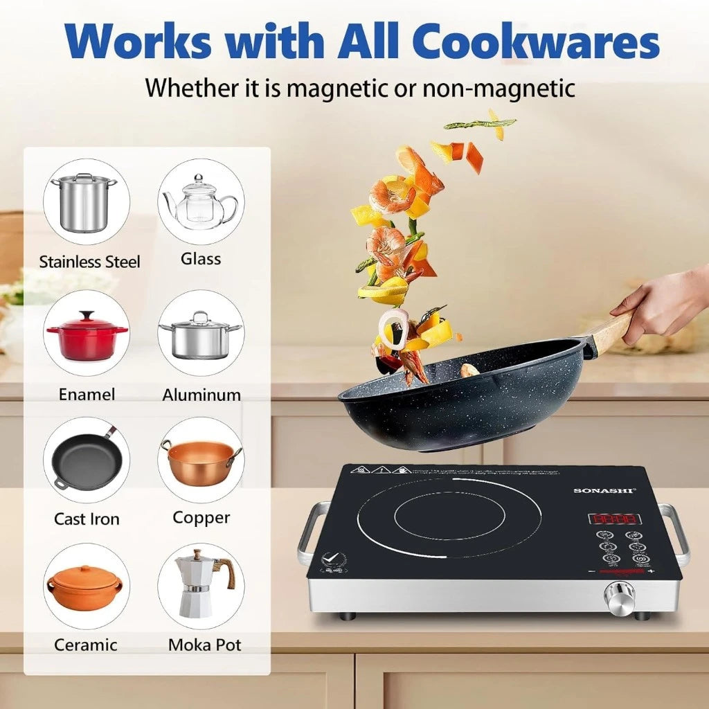 Sonashi Infrared Ceramic Cooker – 2000W Portable Cooktop with Touch Controls, 4-Digit Display, Timer, Adjustable Power & Safety Protection – Compact & Durable - SIS-016C - Damoo
