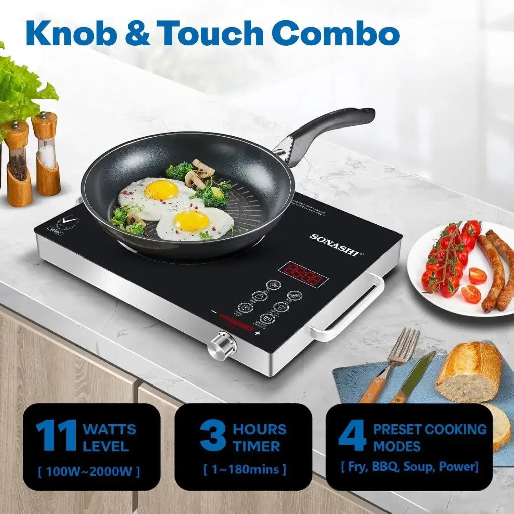 Sonashi Infrared Ceramic Cooker – 2000W Portable Cooktop with Touch Controls, 4-Digit Display, Timer, Adjustable Power & Safety Protection – Compact & Durable - SIS-016C - Damoo
