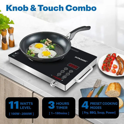 Sonashi Infrared Ceramic Cooker – 2000W Portable Cooktop with Touch Controls, 4-Digit Display, Timer, Adjustable Power & Safety Protection – Compact & Durable - SIS-016C - Damoo