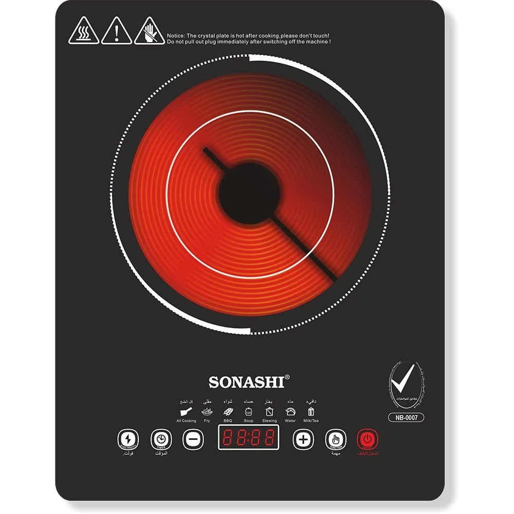 Sonashi Infrared Ceramic Cooker – 2000W Touch Control, 11 Power Levels, 4-Digit LED Display, 7 Cooking Functions, 4-Hour Timer & Multi-Safety Protection – Black . SIS-008N - Damoo