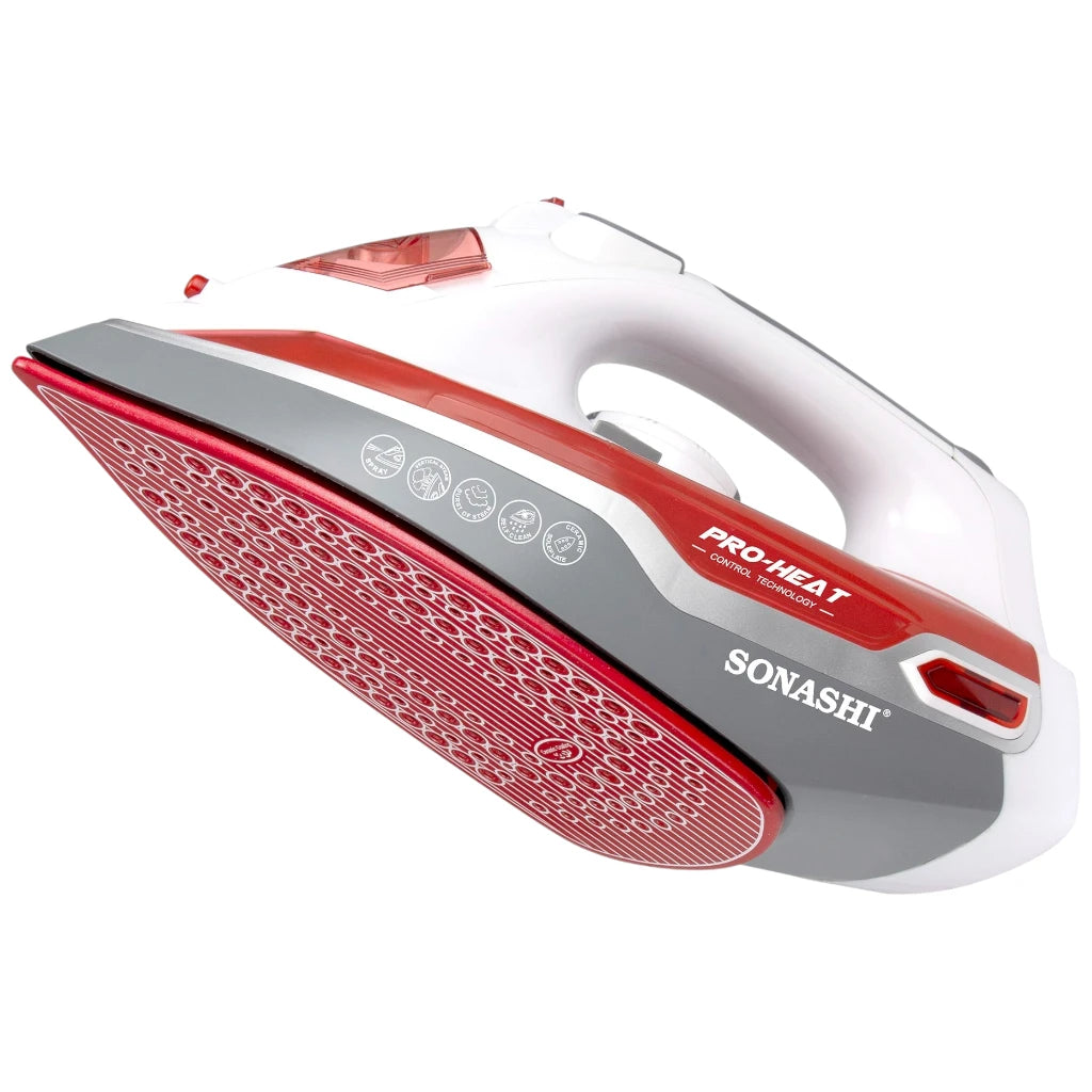 Sonashi Multifunctional Steam Iron – 2400W Ceramic Soleplate, Self-Cleaning, Overheat Protection, Red/White | SI-5067N - Damoo