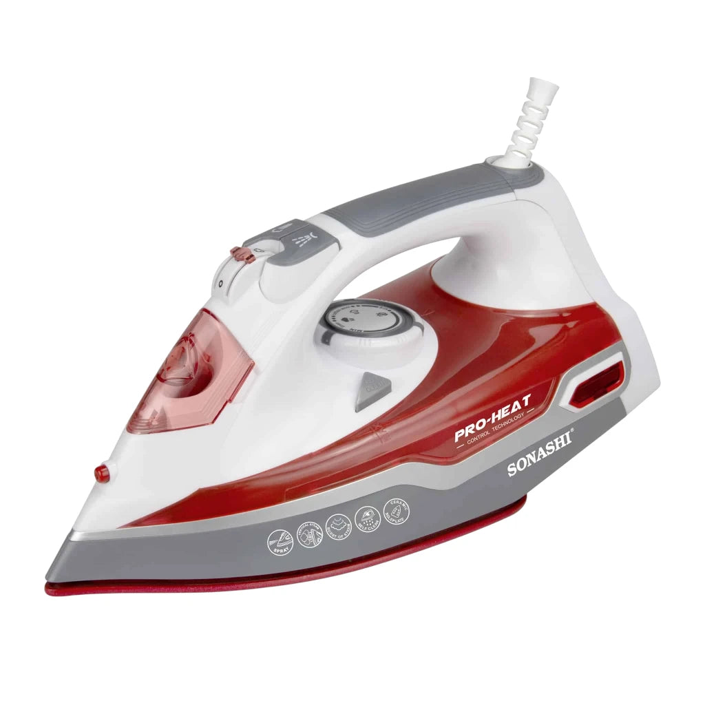 Sonashi Multifunctional Steam Iron – 2400W Ceramic Soleplate, Self-Cleaning, Overheat Protection, Red/White | SI-5067N - Damoo