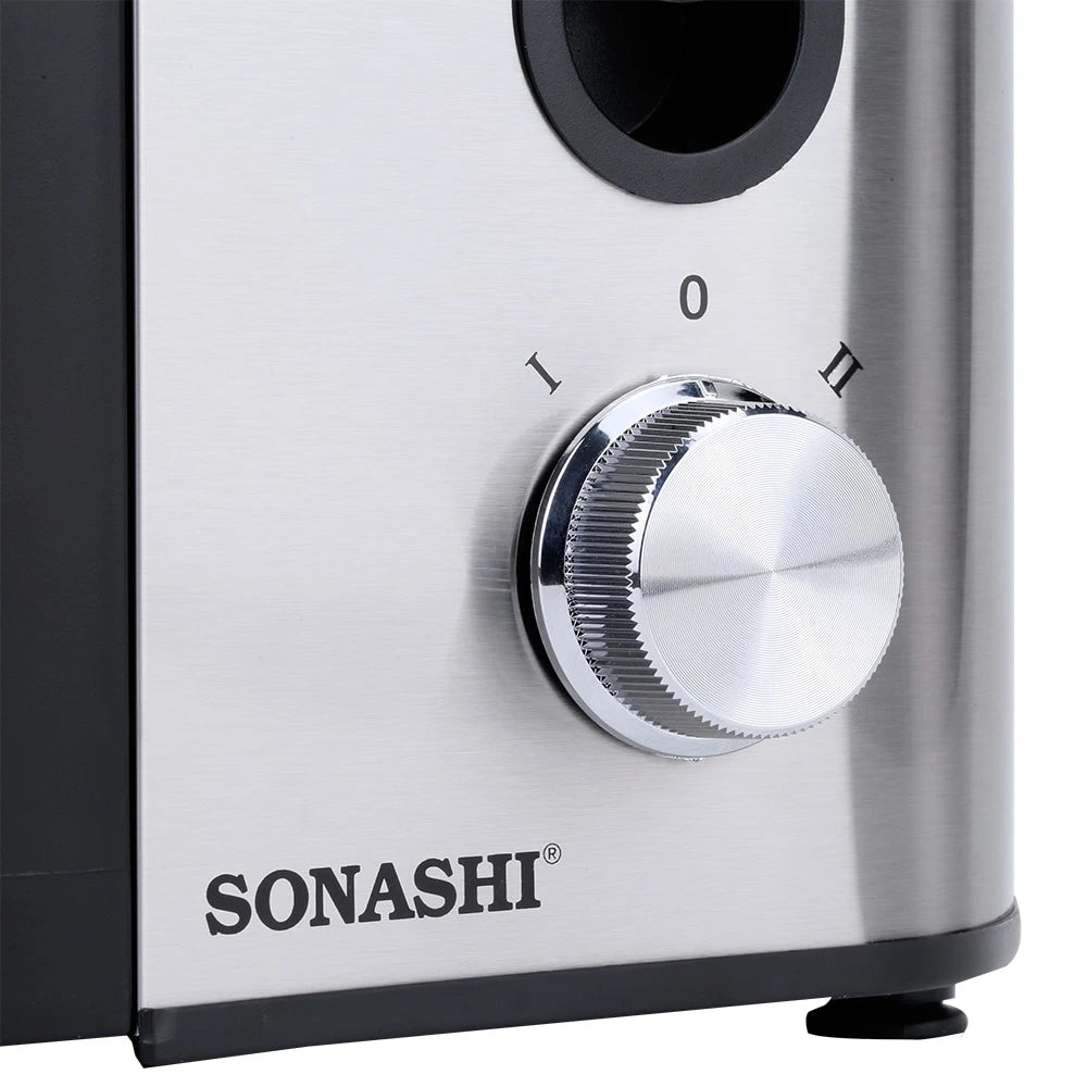 Sonashi Power Juicer – 400W Copper Motor, 2-Speed Control, 1.2L Pulp Container, 450ml Juice Cup, Stainless Steel Blade & Body, Overheat Protection, 65mm Wide Feeding Tube SPJ-507 - Damoo