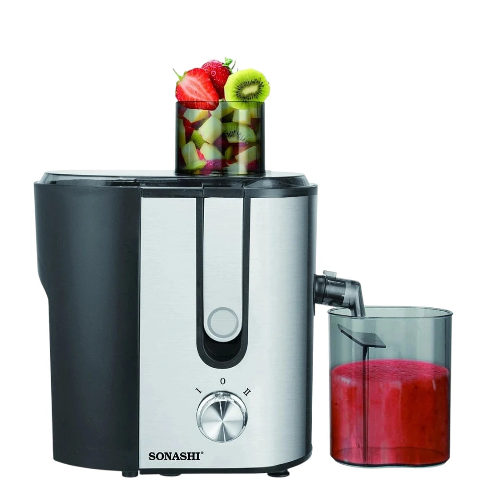 Sonashi Power Juicer – 400W Copper Motor, 2-Speed Control, 1.2L Pulp Container, 450ml Juice Cup, Stainless Steel Blade & Body, Overheat Protection, 65mm Wide Feeding Tube SPJ-507 - Damoo