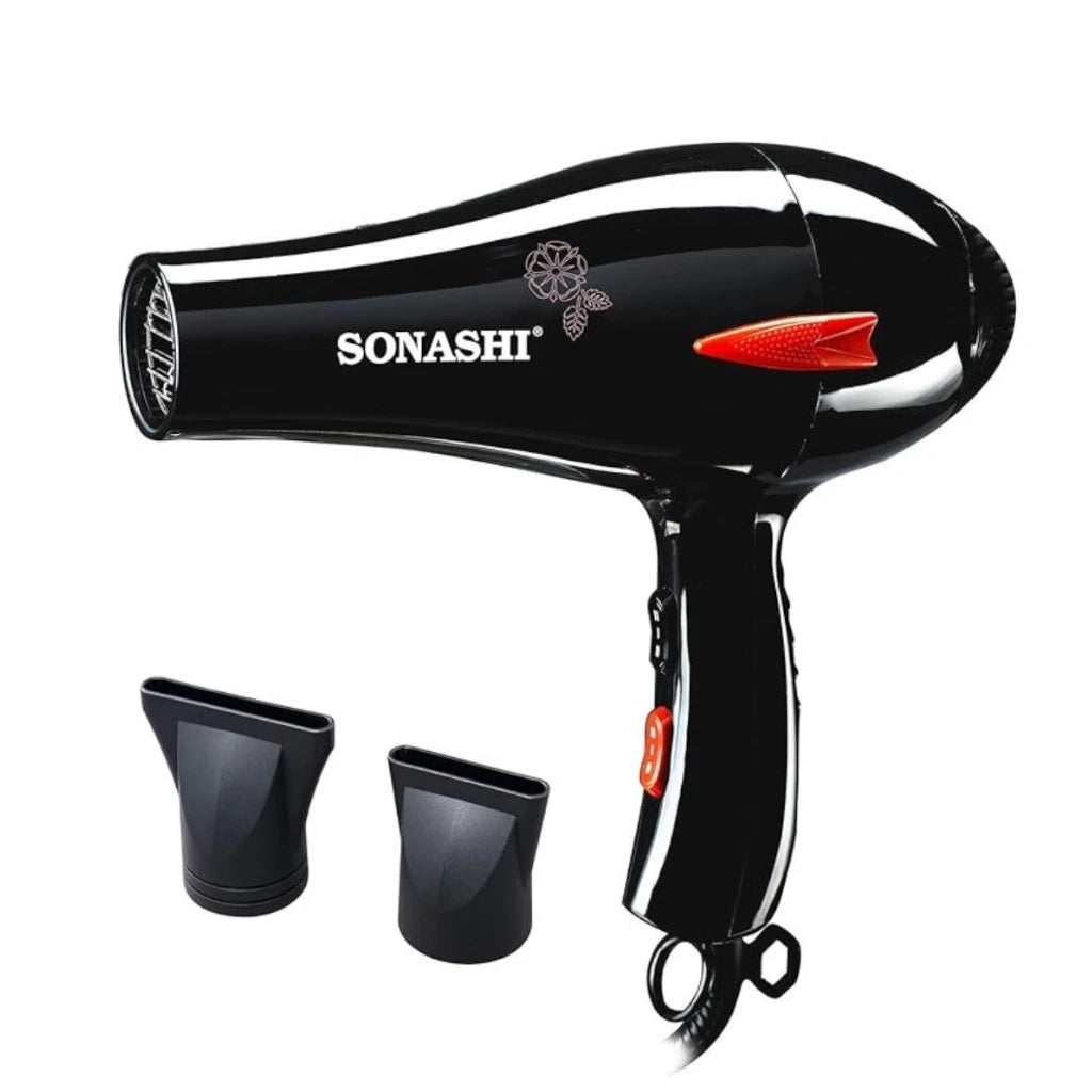 Sonashi Professional Hair Dryer – 2000W Hot & Cold Wind Dryer with AC Motor, 2 Heat & Speed Settings, Nozzle Attachment, Lightweight Design for All Hair Types – Black |  SHD-3009 - Damoo