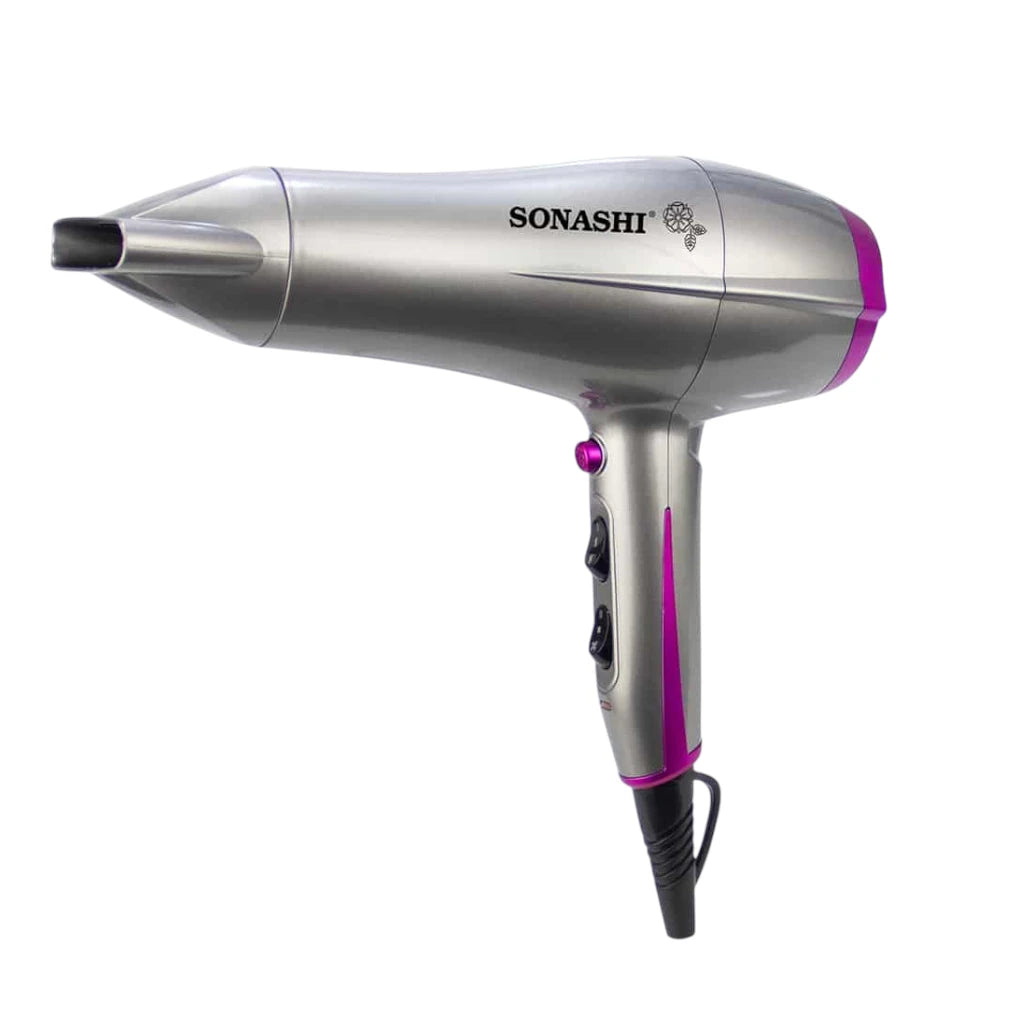 Sonashi Professional Hair Dryer – 2200W Hot & Cold Wind Styling Tool with 2 Speed & 3 Heat Settings, Cool Shot Function, Overheat Protection & Concentrator Nozzle – Silver/Pink SHD-5010 - Damoo