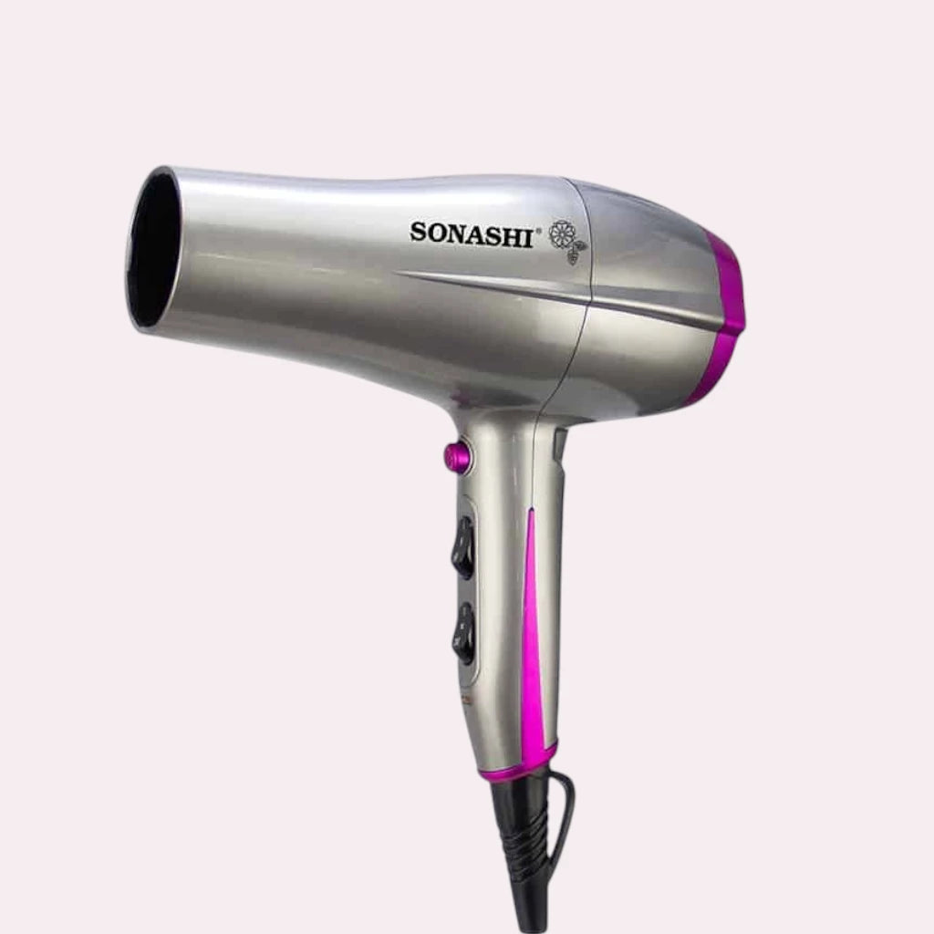 Sonashi Professional Hair Dryer – 2200W Hot & Cold Wind Styling Tool with 2 Speed & 3 Heat Settings, Cool Shot Function, Overheat Protection & Concentrator Nozzle – Silver/Pink SHD-5010 - Damoo