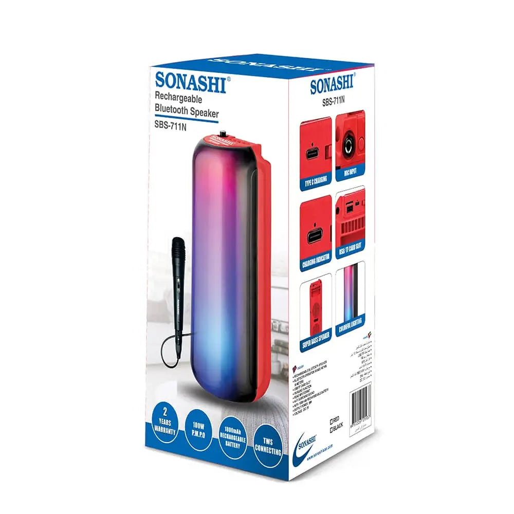 Sonashi Rechargeable Bluetooth Speaker – Hi-Fi Surround Sound, USB/TF Card Slot, FM Radio, 1800mAh Battery, 5W Output, 10m Wireless Range – Black | SBS-711N - Damoo