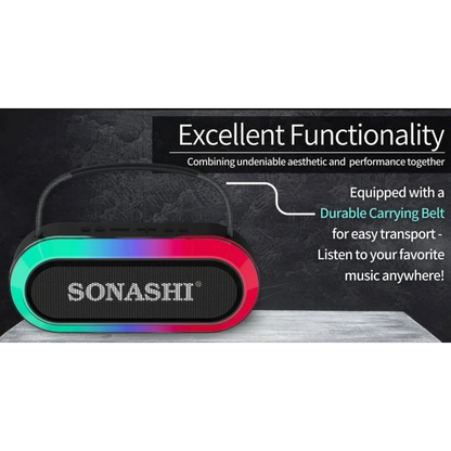 Sonashi Rechargeable Bluetooth Speaker with RGB Light & 2 Wireless Mics – 3000mAh Battery, USB/TF/AUX Support, 10M Range, Hi-Fi Sound – Ideal for Outdoor Parties - SBS-724 - Damoo