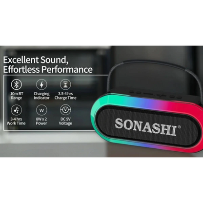 Sonashi Rechargeable Bluetooth Speaker with RGB Light & 2 Wireless Mics – 3000mAh Battery, USB/TF/AUX Support, 10M Range, Hi-Fi Sound – Ideal for Outdoor Parties - SBS-724 - Damoo
